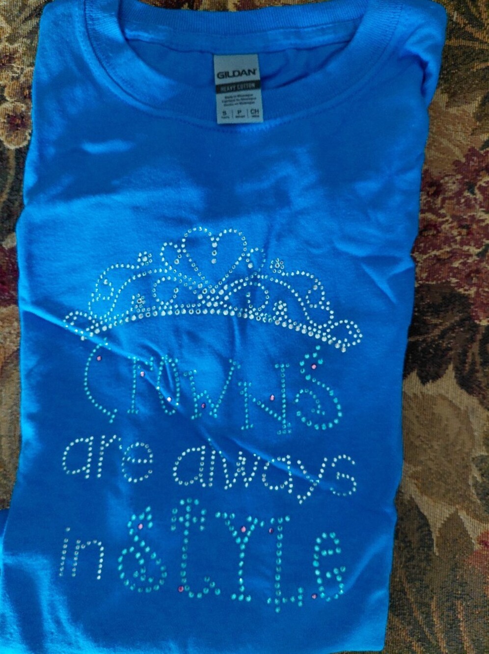 Gildan Blue Rhinestone "Crowns are always in style" Girls Tee